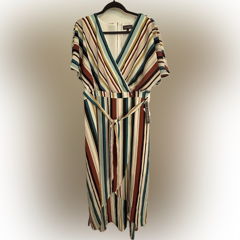 Beautiful striped fall dress.  It was be nice for church or wear to a wedding.